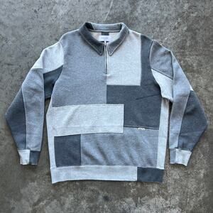 Ovadia Patchwork Mixed Media Quarter-Zip Pullover Size Large